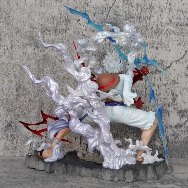 3-4 (1) (1) Luffy Gear 5 Nika Raiden Figurine One Piece 25cm avec effets éclair – Statue collector