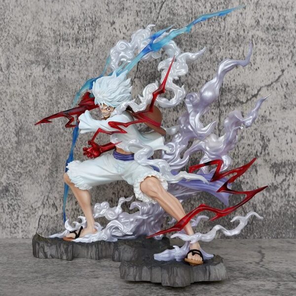 4-4 (1) Luffy Gear 5 Nika Raiden Figurine One Piece 25cm avec effets éclair Statue collector